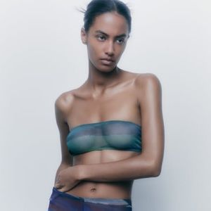 ZARA PRINTED TULLE BANDEAU TOP